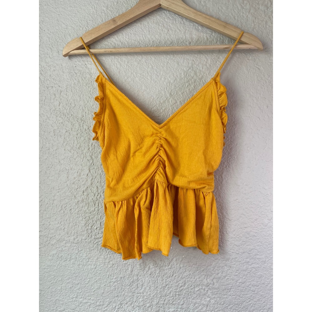 Urban Outfitters Yellow Cami Top Ruffle Sleeveless Peplum V Neck Small